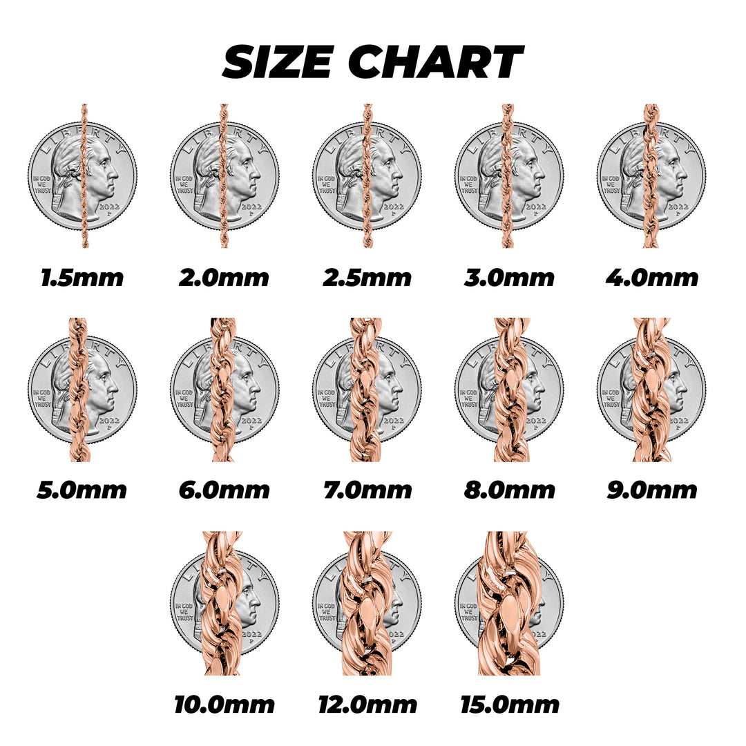 10k Rose Gold Classic DC Rope Chain (Solid)