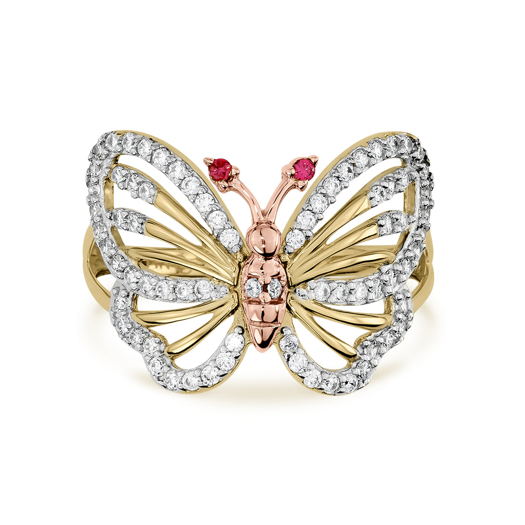 14k Gold Genie Butterfly Two-Tone CZ Ring