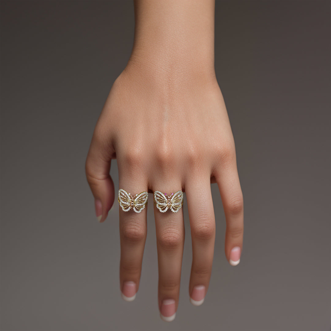 14k Gold Genie Butterfly Two-Tone CZ Ring