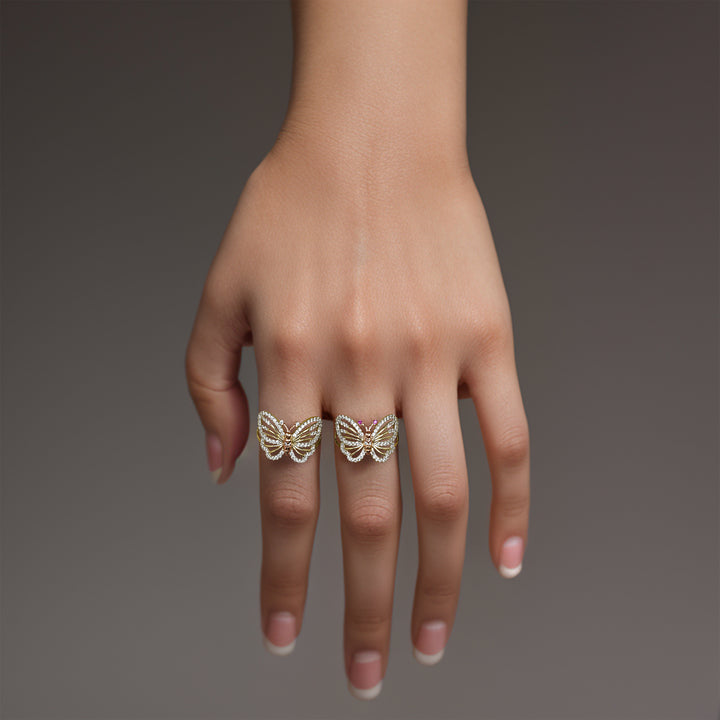 14k Gold Genie Butterfly Two-Tone CZ Ring