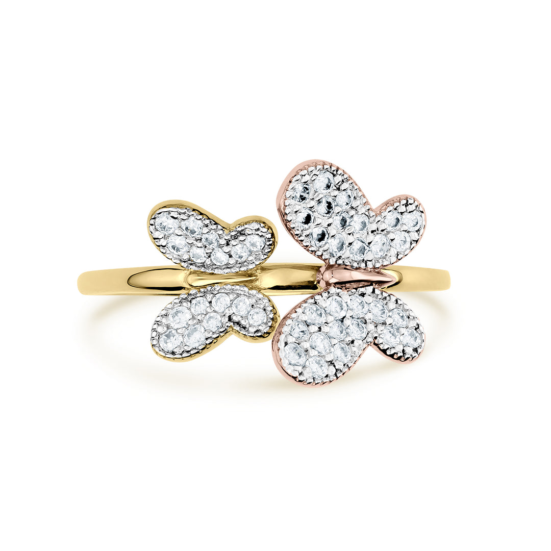 14k Gold Miley Slim Butterfly Two-Tone CZ Ring