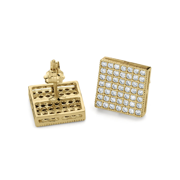 10k Gold Morl Iced Out Square CZ Stud Earrings