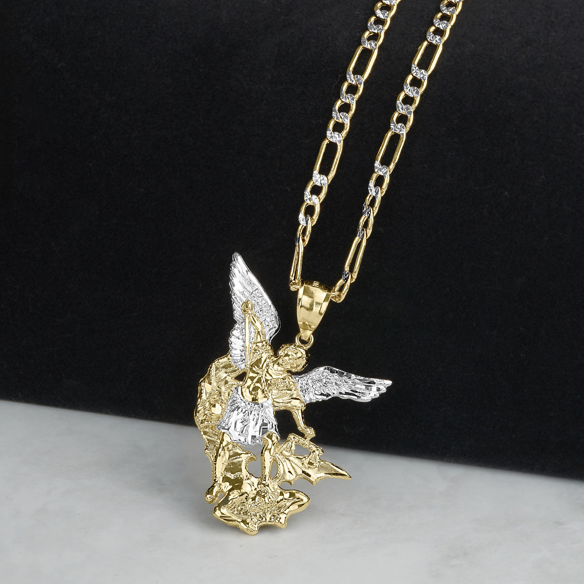 10k & 14k Gold Classic Saint Michael Two-Tone DC Pendant Necklace