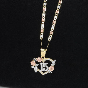 10k & 14k Gold Quinceanera Luxe Tri-Color Heart Pendant
