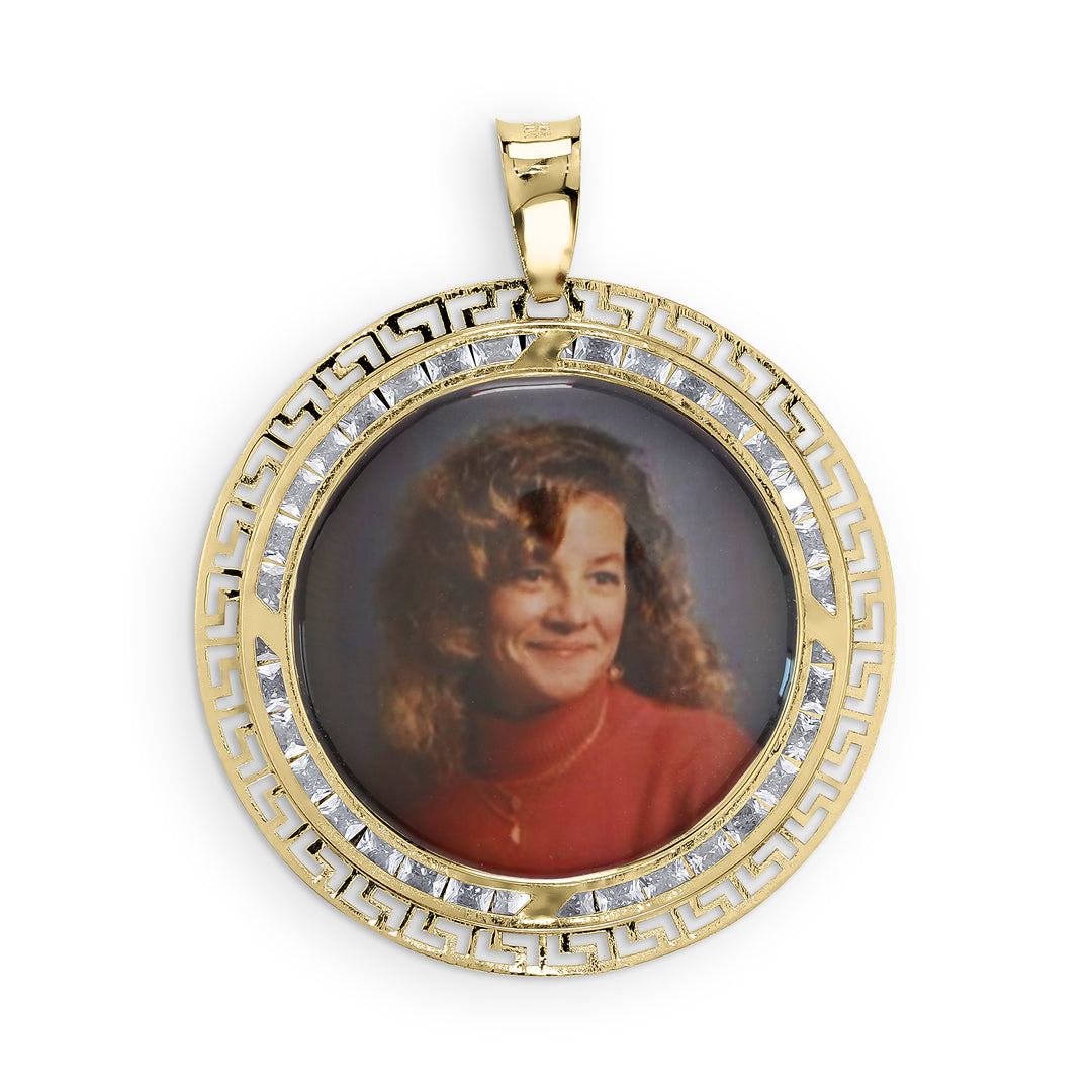 10k & 14k Gold Sair Memorial Picture Green Key Round Pendant