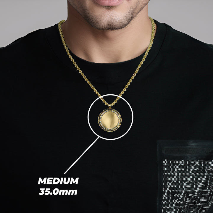 10k & 14k Gold Sair Memorial Picture Green Key Round Pendant