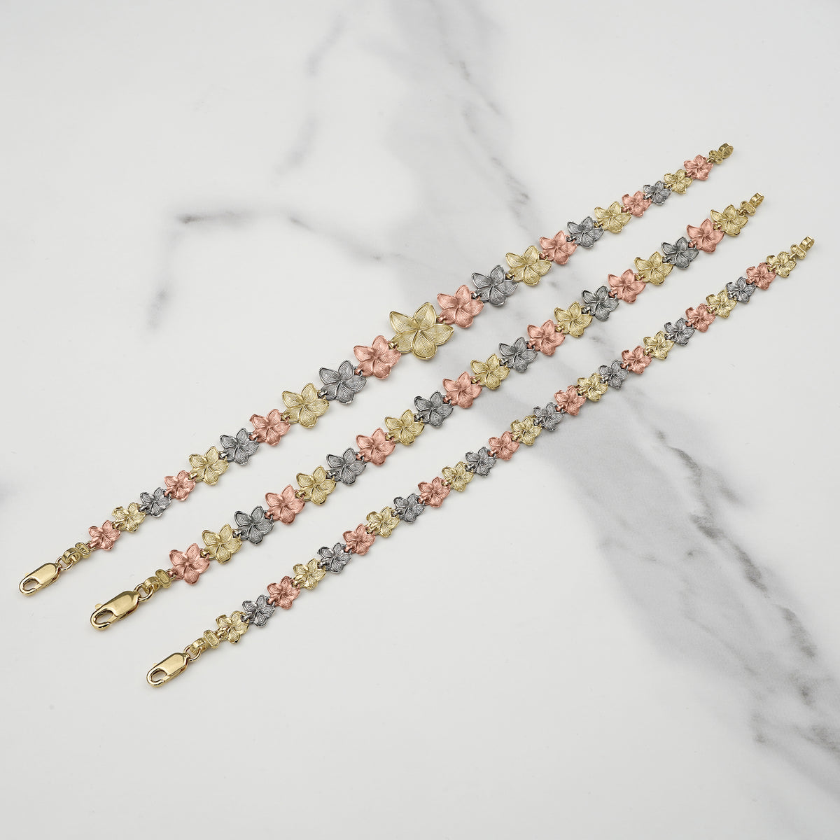 10k & 14k Gold Fiori Hibiscus Flower Tricolor Bracelet