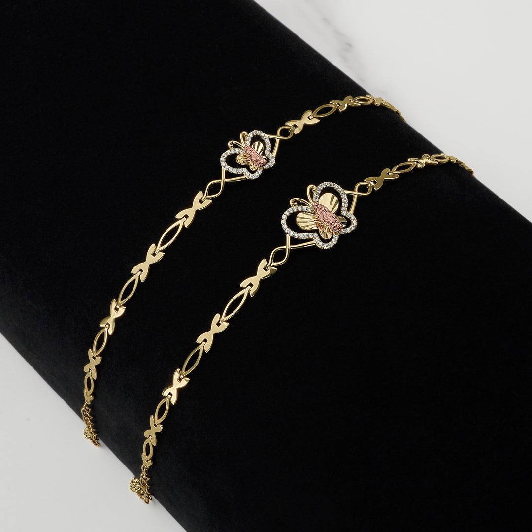 10k & 14k Gold VIrgin Mary Fancy Two-Tone Butterfly Bracelet
