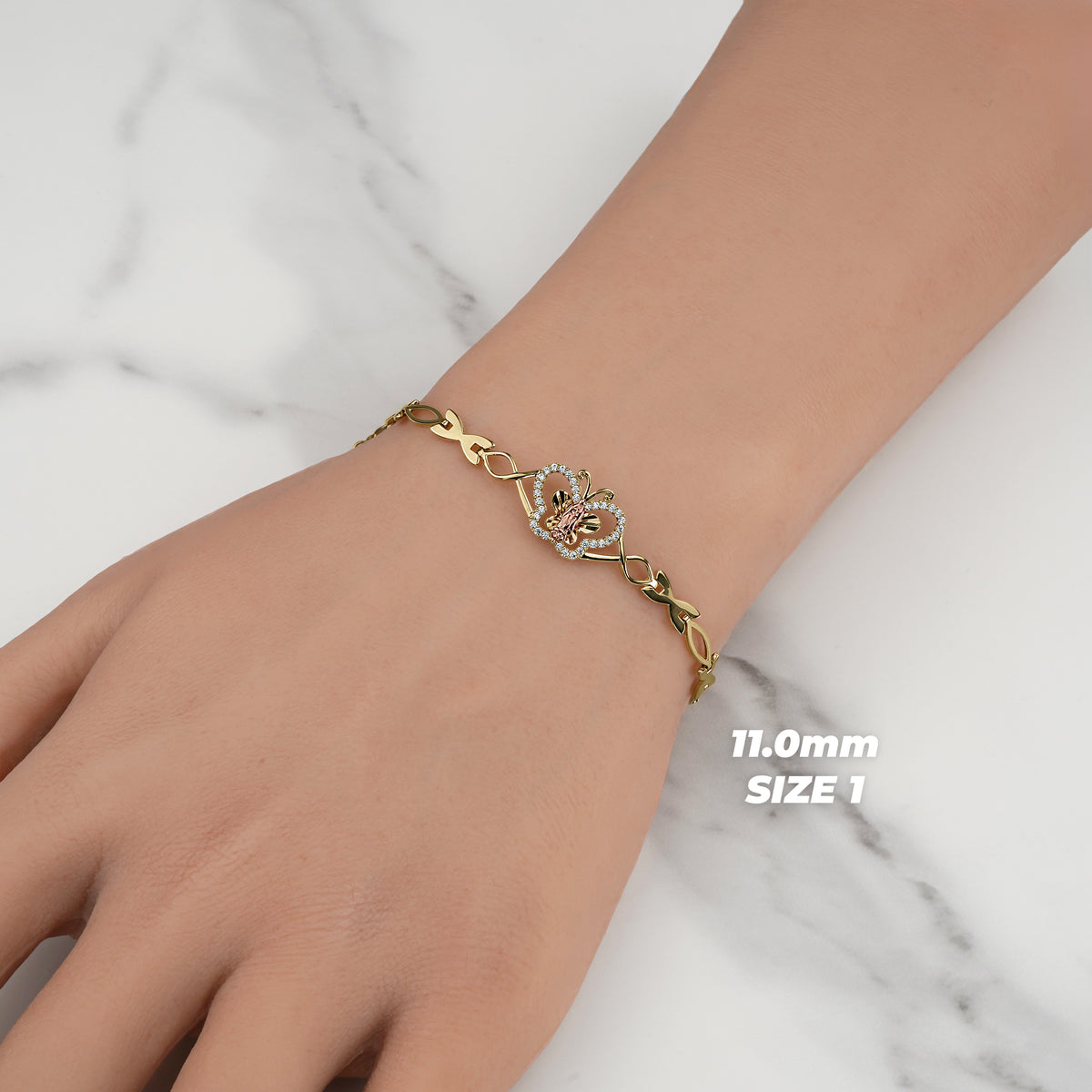 10k & 14k Gold VIrgin Mary Fancy Two-Tone Butterfly Bracelet