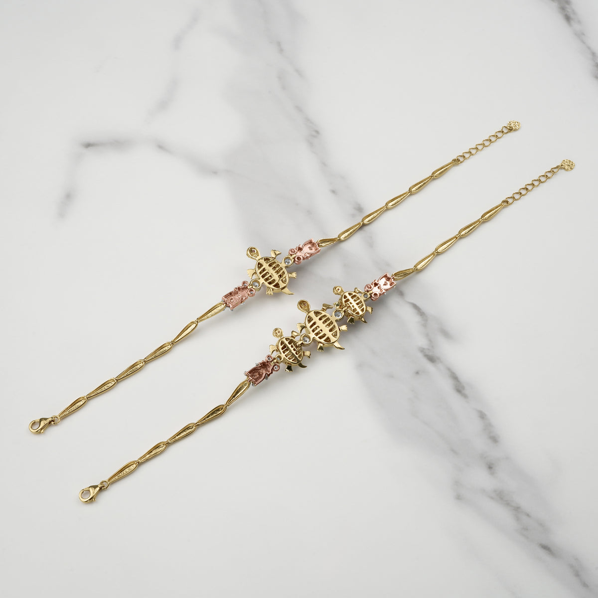 10k & 14k Gold Cari Open-Back Turtle Tricolor CZ Bracelet