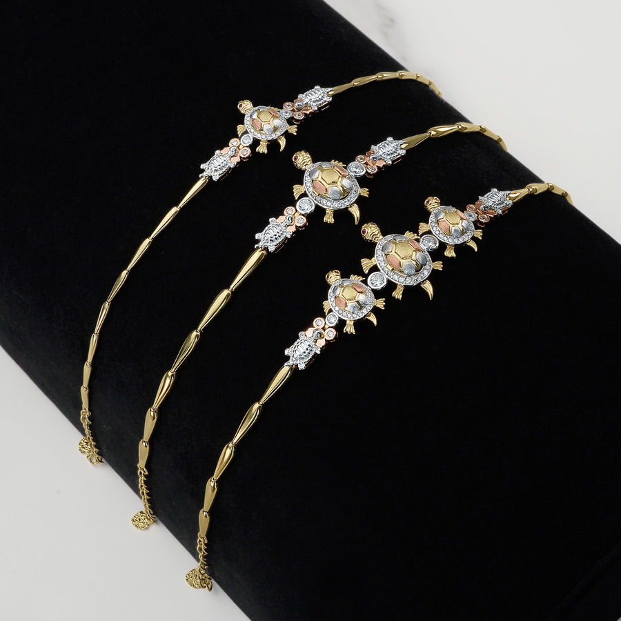 10k & 14k Gold Cari Open-Back Turtle Tricolor CZ Bracelet