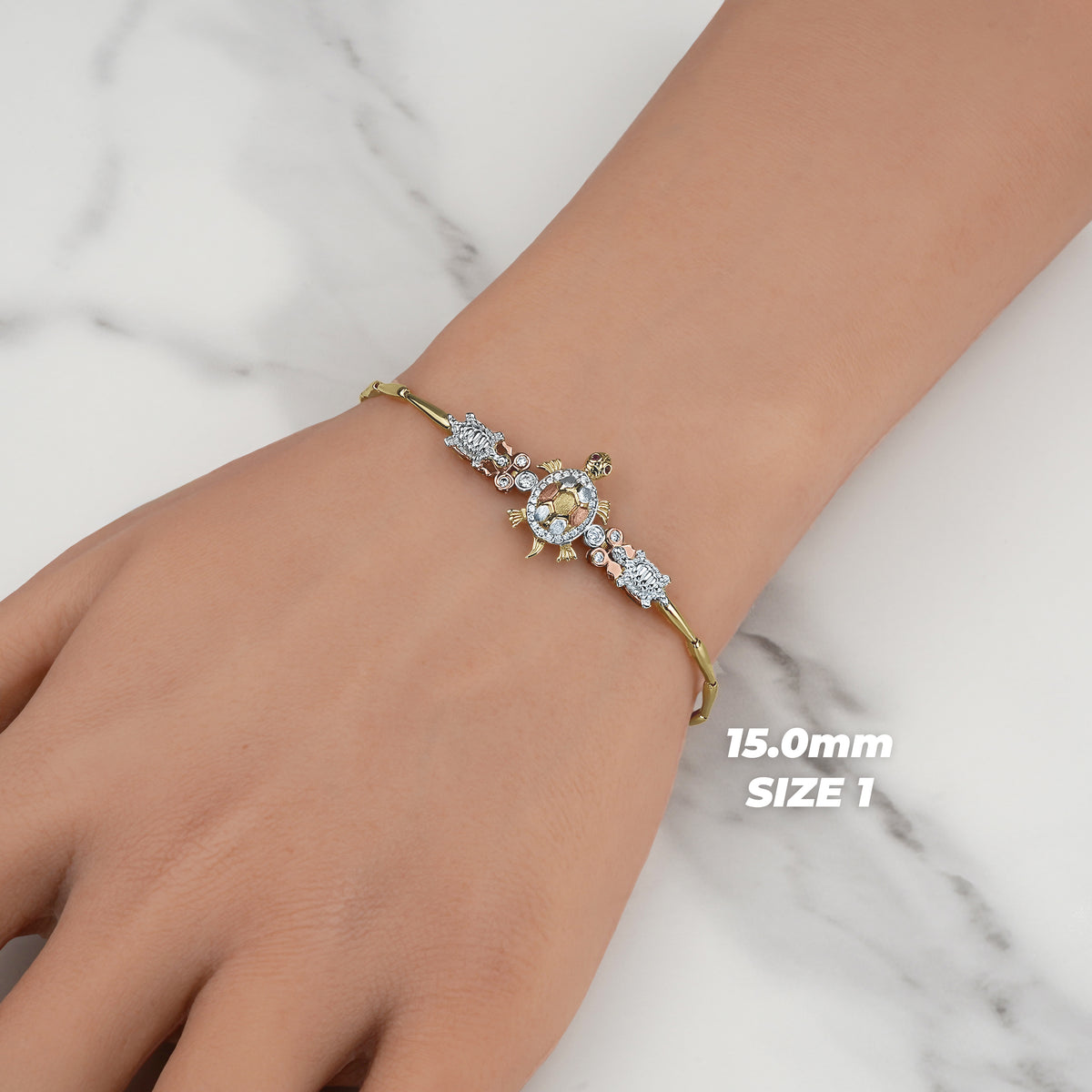 10k & 14k Gold Cari Open-Back Turtle Tricolor CZ Bracelet