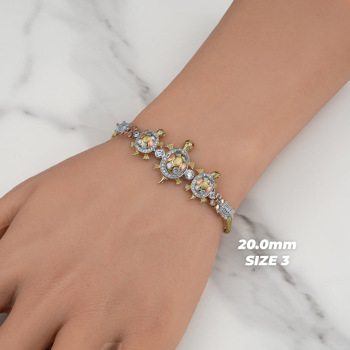 10k & 14k Gold Cari Open-Back Turtle Tricolor CZ Bracelet