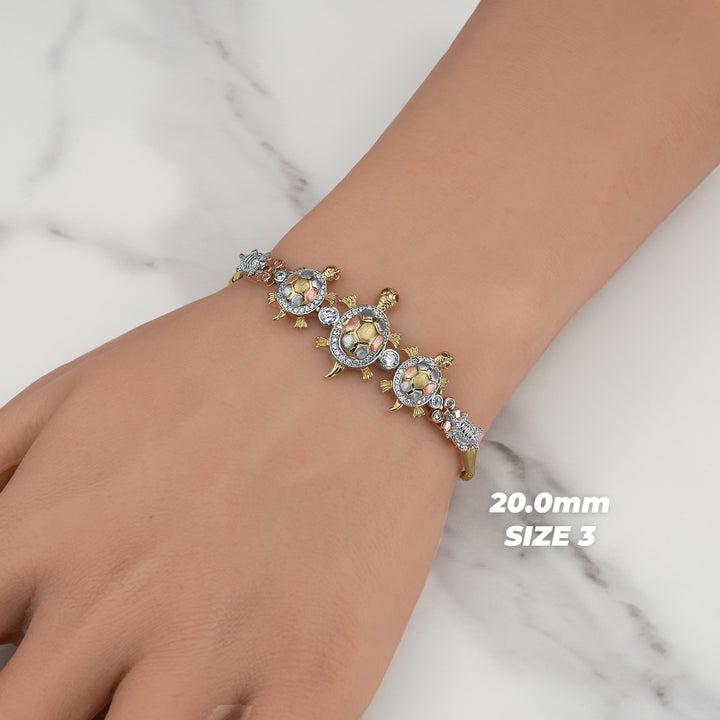 10k & 14k Gold Cari Open-Back Turtle Tricolor CZ Bracelet