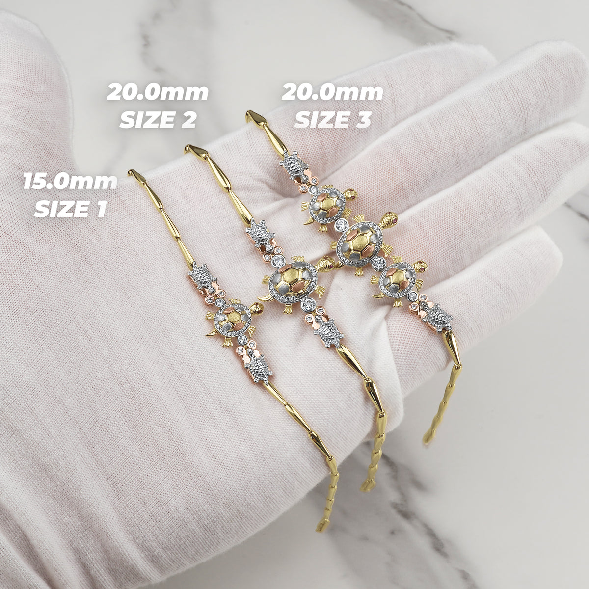 10k & 14k Gold Cari Open-Back Turtle Tricolor CZ Bracelet