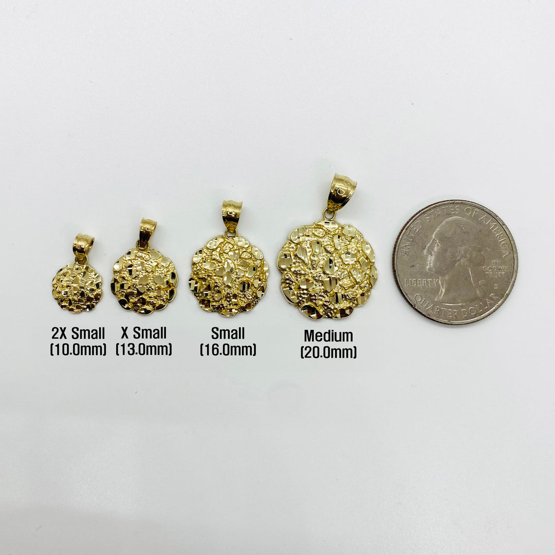 10k Gold Nugget Round Pendant Necklace