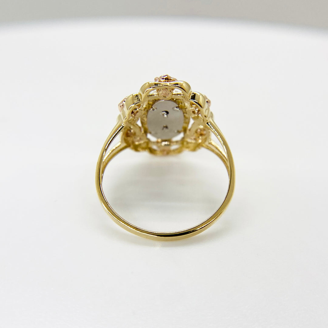 10k & 14k Gold Virgin Mary Guadalupe Bloom Rose Tri-Color Round Ring