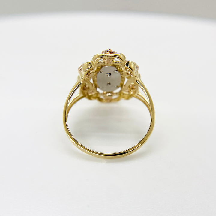 10k & 14k Gold Virgin Mary Guadalupe Bloom Rose Tri-Color Round Ring