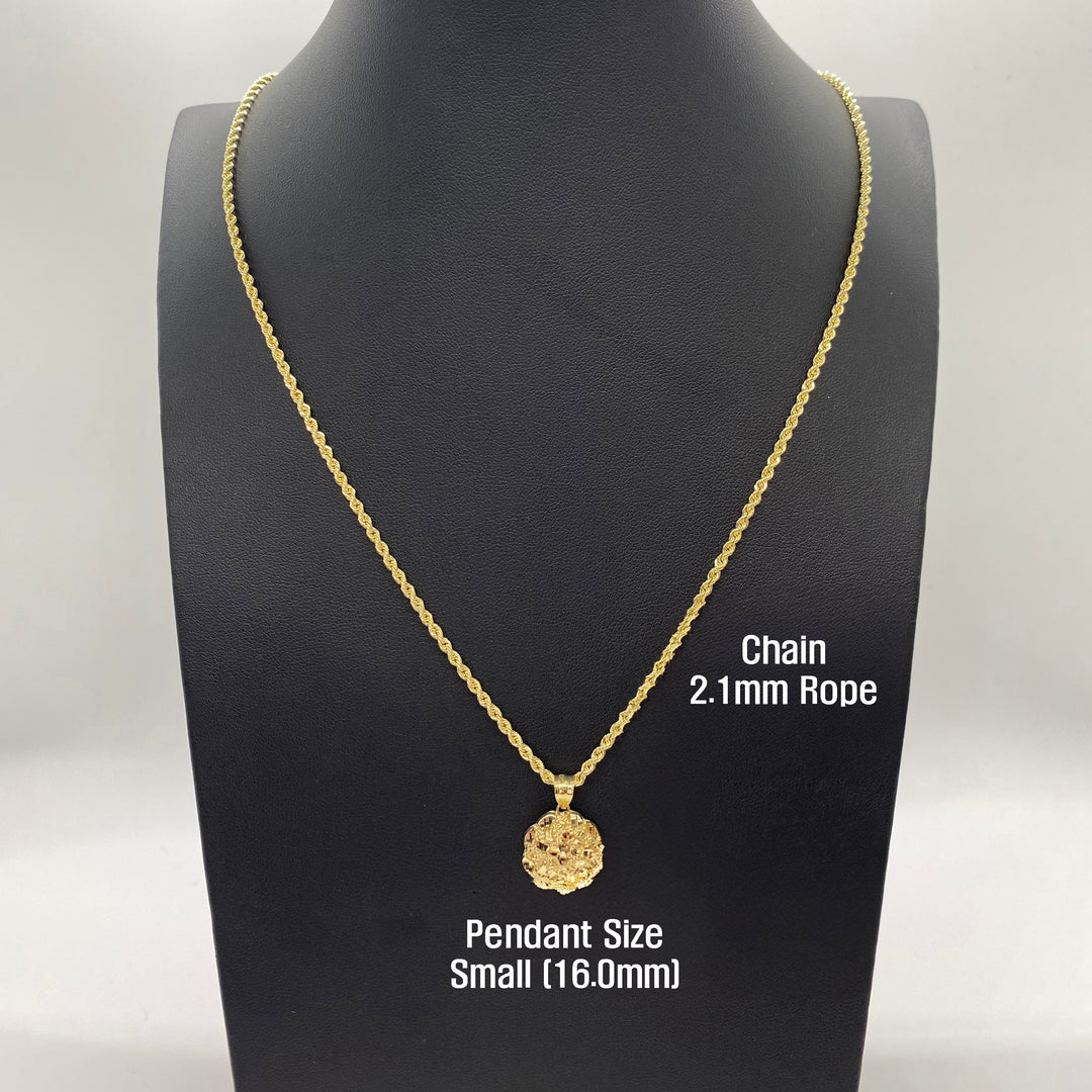 10k Gold Nugget Round Pendant Necklace
