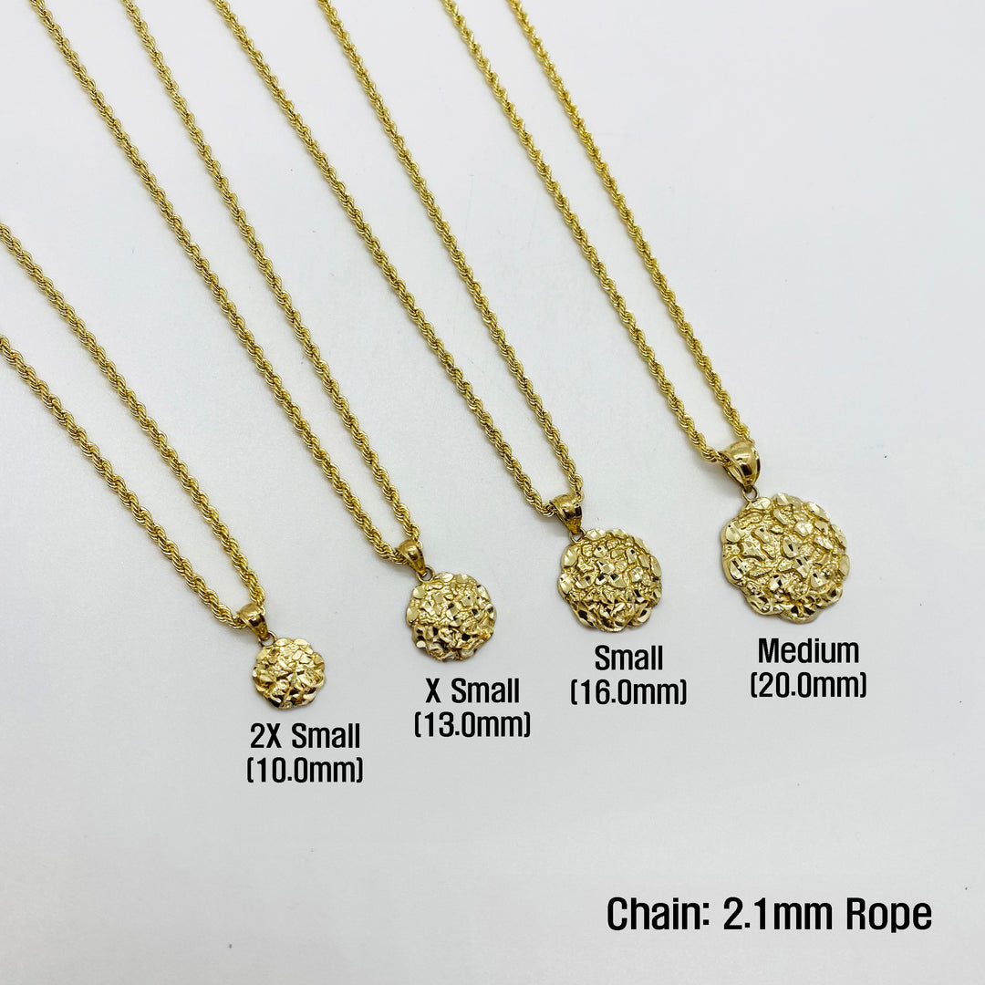 10k Gold Nugget Round Pendant Necklace