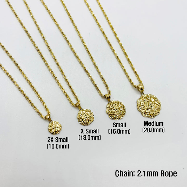 10k Gold Nugget Round Pendant Necklace
