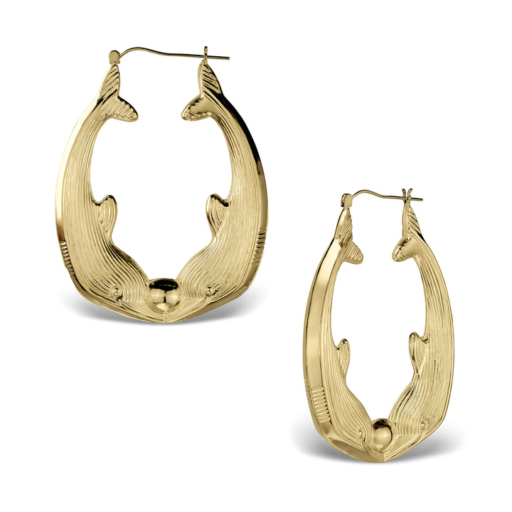 10k Gold Kissing Dolphin Hoop Earrings