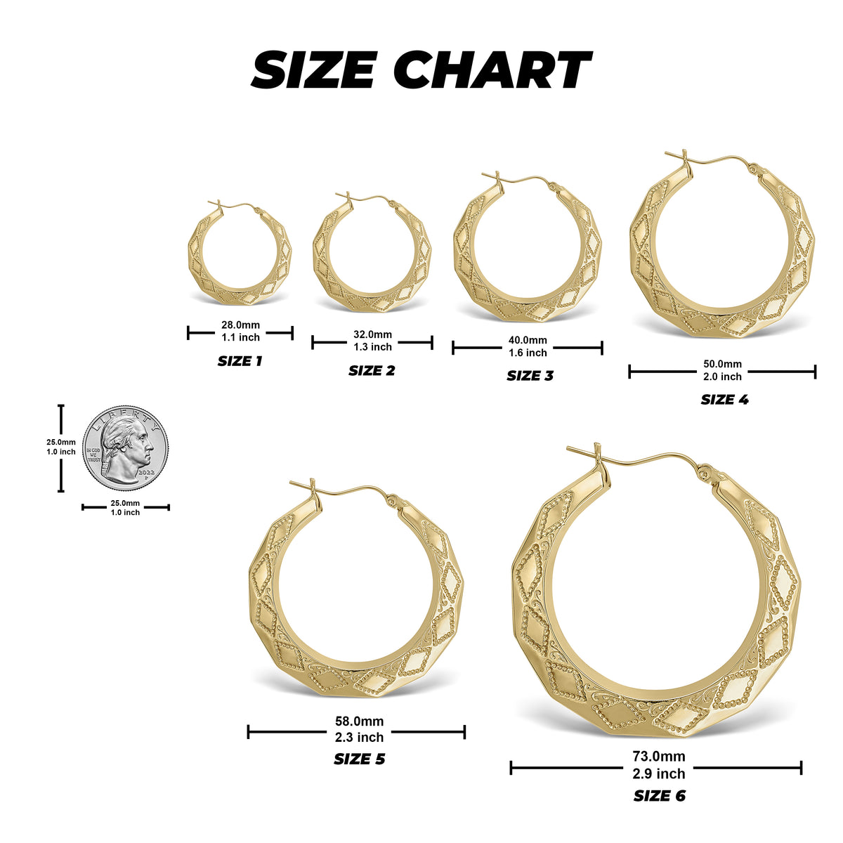 10k & 14k Gold Luxe Rhombus Textured Hoop Earrings
