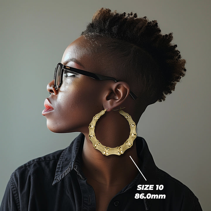 10k & 14k Gold Classic Bamboo Round Hoop Earrings