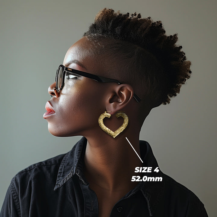 10k Gold Classic Bamboo Heart Hoop Earrings