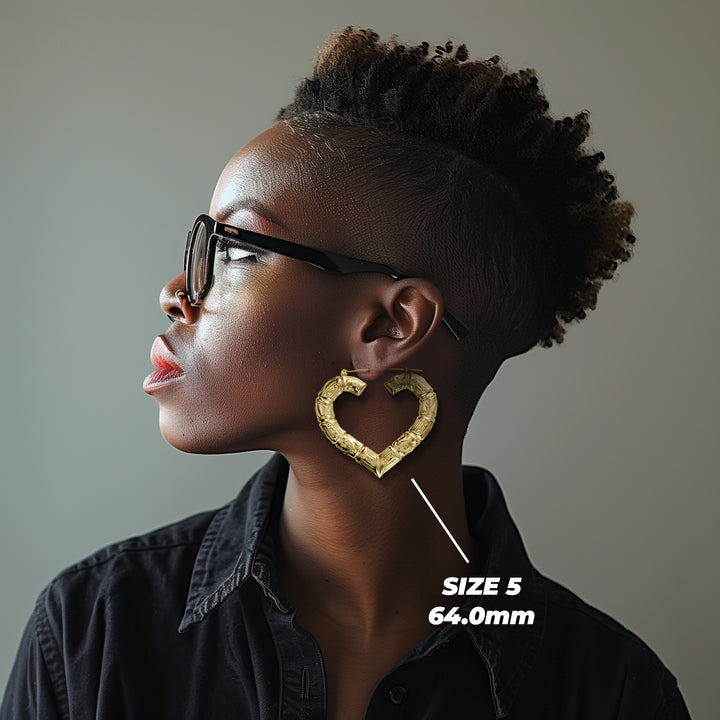 10k Gold Classic Bamboo Heart Hoop Earrings