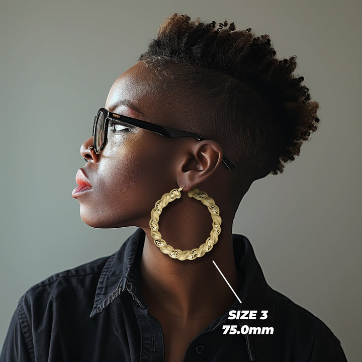 10k Gold Textur Twisted Round Hoop Earrings