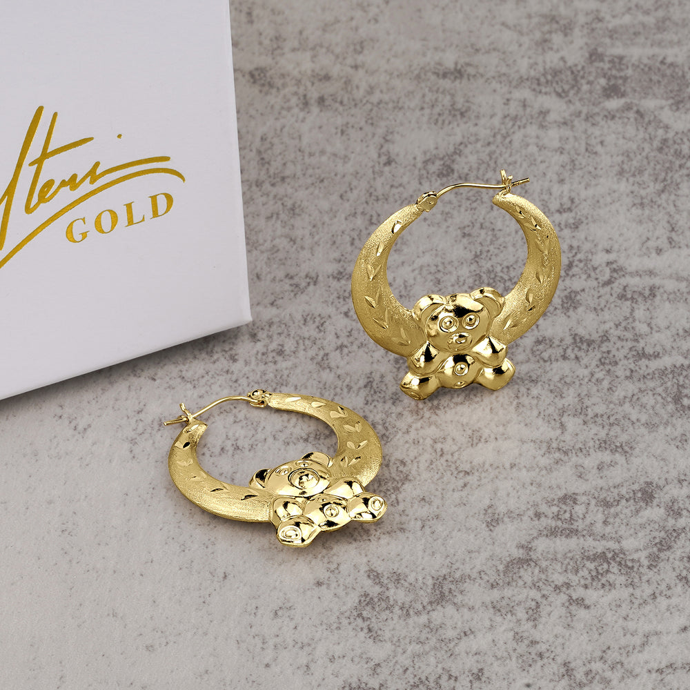 10k Gold Teddy Bear DC Hoop Earrings