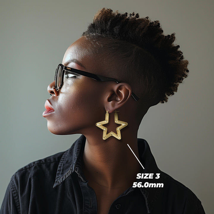 10k Gold Classic Bamboo Star Hoop Earrings