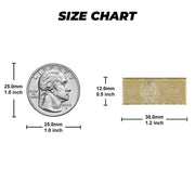 Size chart comparing a gold hundred dollar bill stud earring to a quarter.