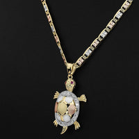 10k & 14k Gold Cari Open-Back Turtle Tricolor CZ Pendant Necklace