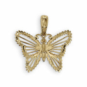 Back view of 10k & 14k gold classic butterfly pendant displaying textured reverse side.