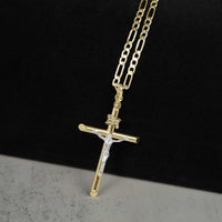10k & 14k Gold Classic INRI Two-Tone Crucifix Cross Pendant Necklace (White Gold)