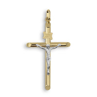 10k & 14k Gold Classic INRI Two-Tone Crucifix Cross Pendant (White Gold)