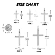 10k and 14k gold classic tube cross pendant size chart with millimeter dimensions.