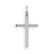 14k white gold classic tube cross pendant displayed straight on a solid white background.