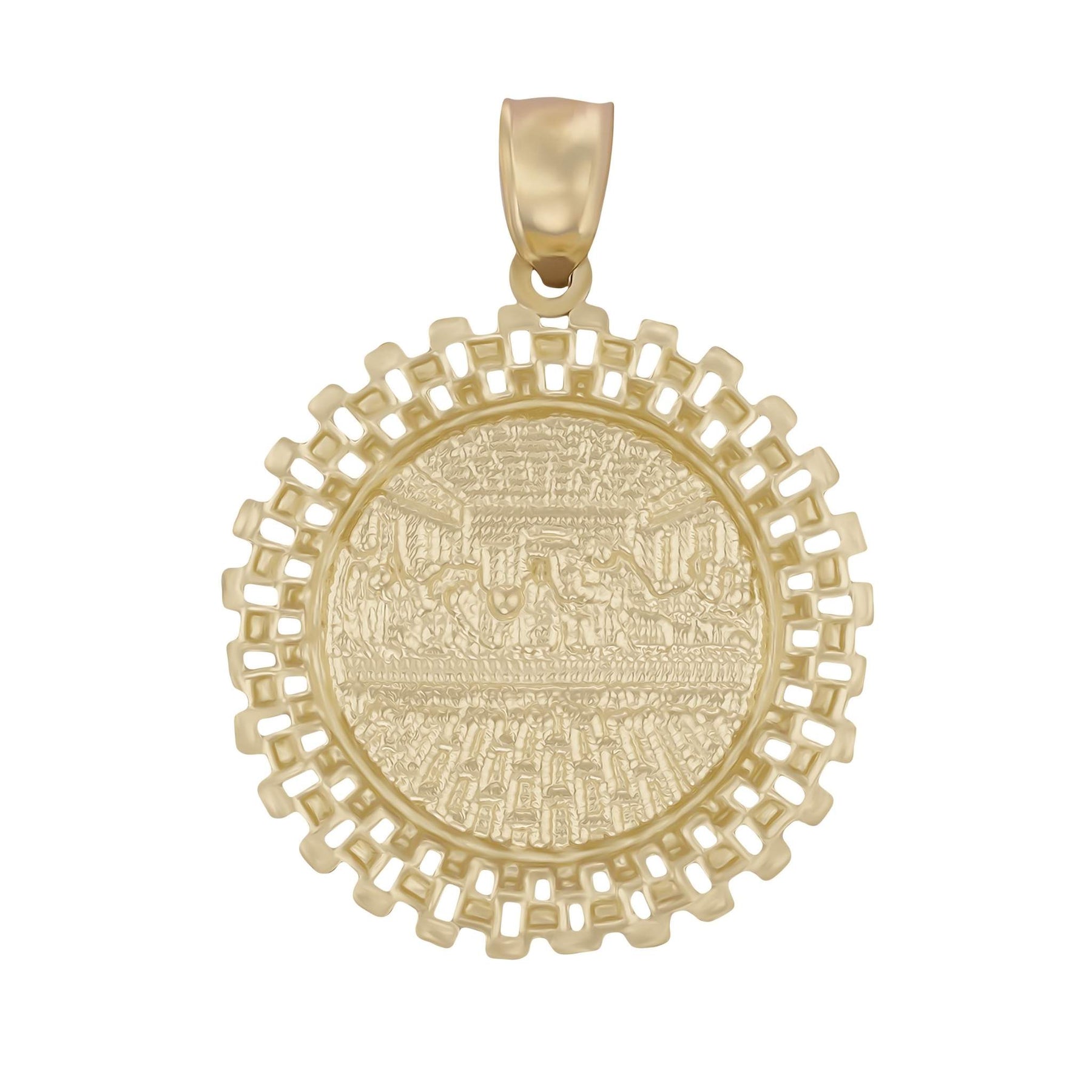 Polished solid back view of the Last Supper gold pendant.