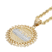 Two-tone gold Last Supper pendant paired with a matching rope chain necklace.
