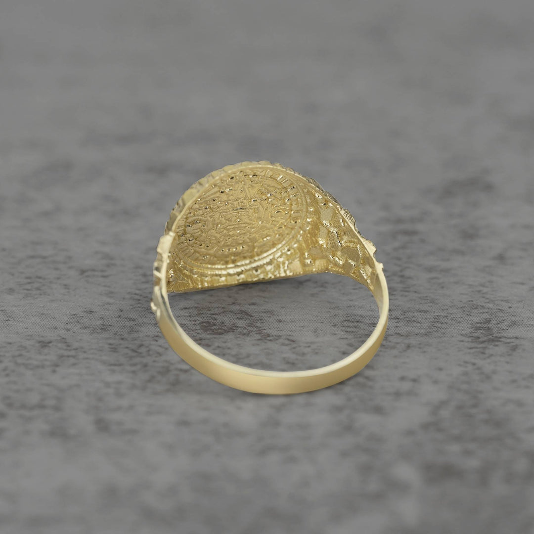 10k - 14k round nugget ring back view on a gray textured surface