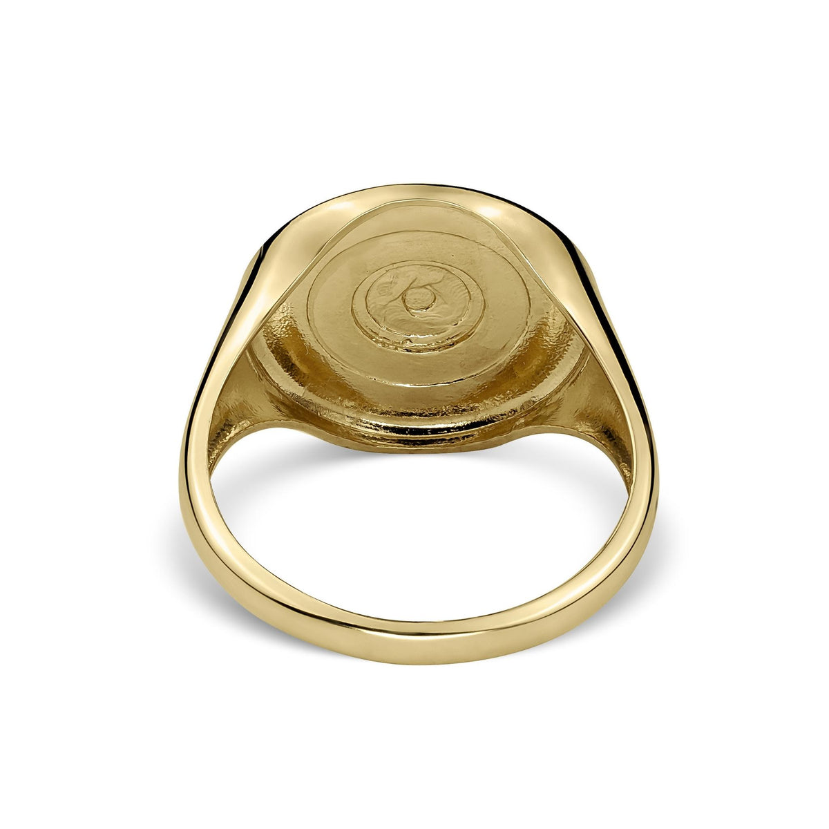 10k 14k gold classic Aztec Mayan calendar round signet ring cultural jewelry back view.