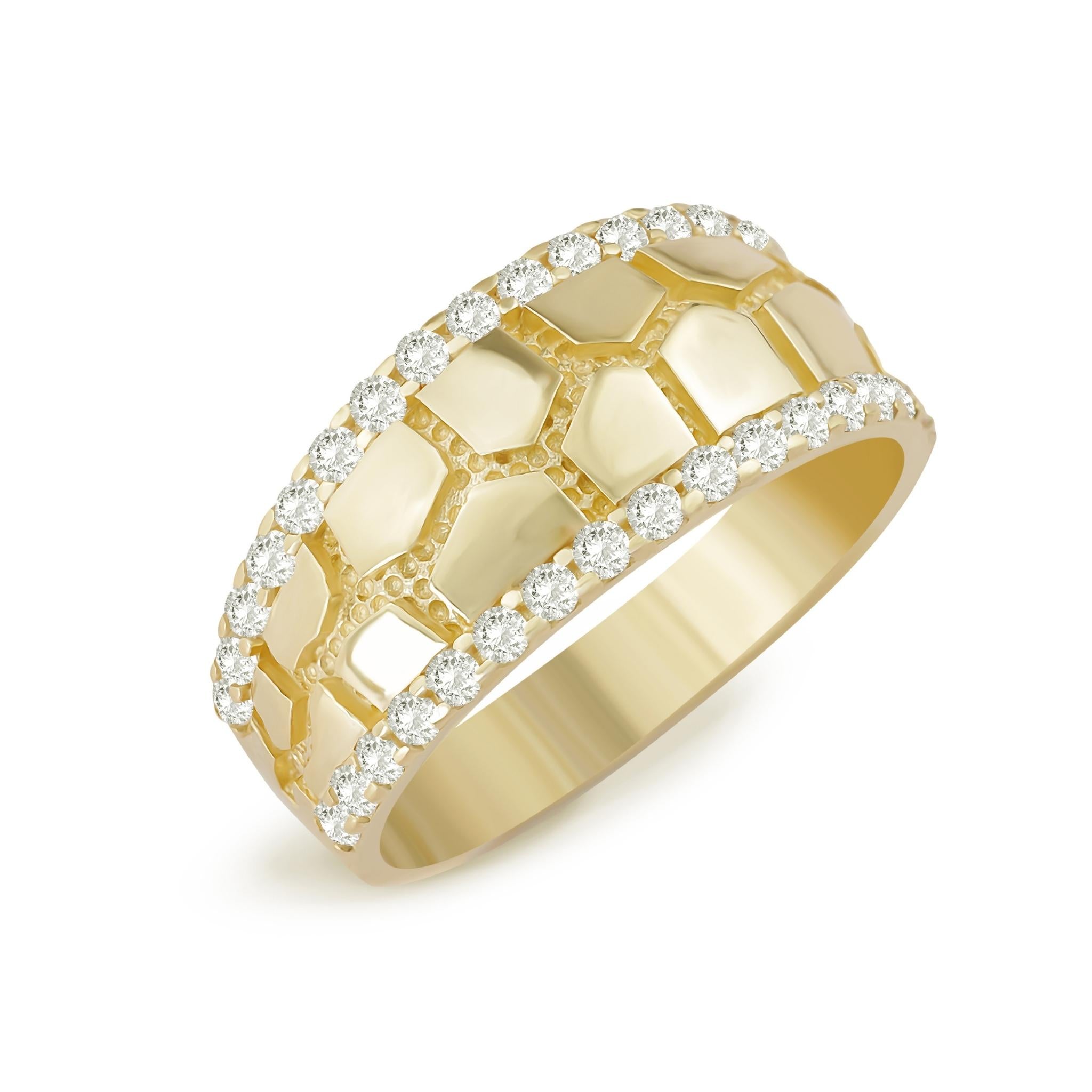 Close-up of a 10k or 14k gold bling classic nugget band ring.