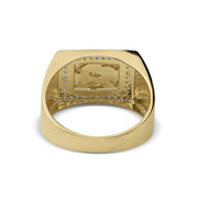 Inside view of a gold rectangle nugget ring showing the textured under-gallery.