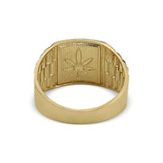 Inner detail of the 10k or 14k gold cannabis leaf Rollie ring's textured back.