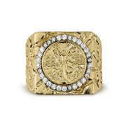Top-down view of a 10k or 14k gold Centenario 50 Pesos square CZ ring.