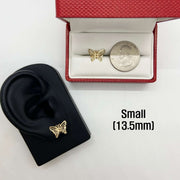10k 14k gold classic butterfly stud earrings small 13.5mm size guide with quarter.