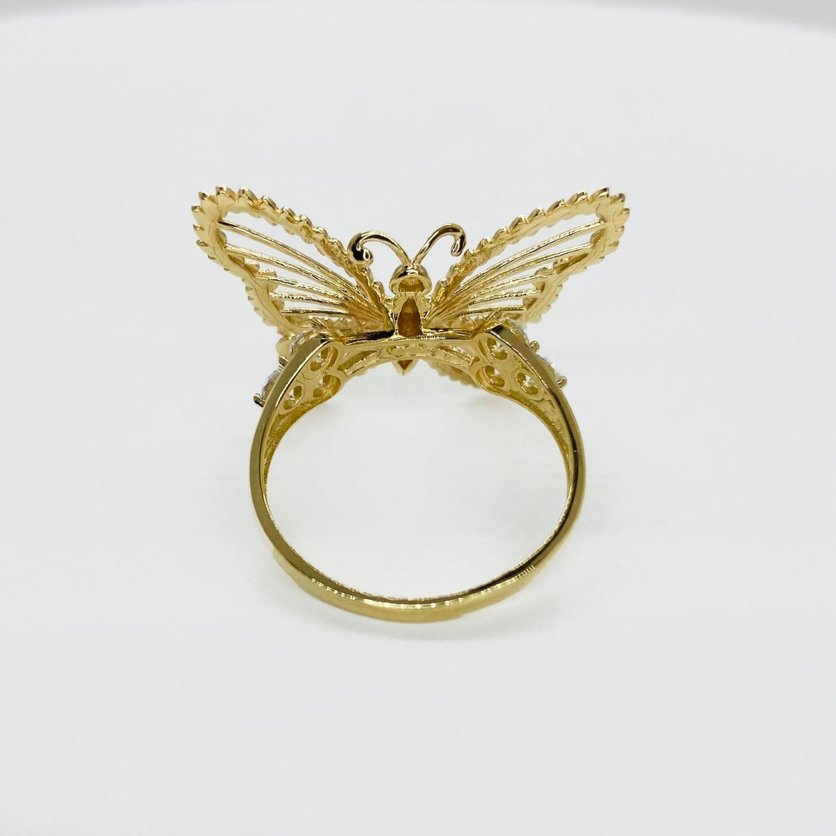 10k - 14k Gold Classic butterfly ring back view on a white background.